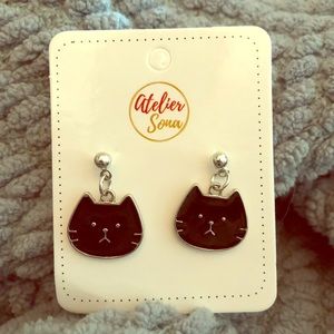 Black and Silver Cat Drop Earrings